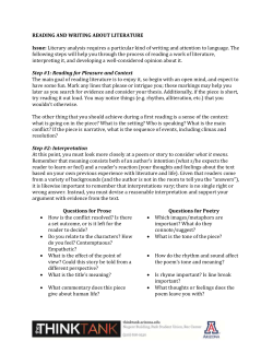 READING AND WRITING ABOUT LITERATURE Issue: Literary