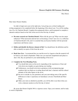 Jane Eyre - Summer Reading Assignment
