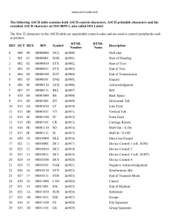 The following ASCII table contains both ASCII control