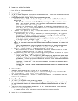 I. Immigration and the Constitution A. Federal Sources