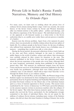 Private Life in Stalin`s Russia: Family Narratives, Memory and Oral