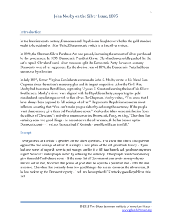 John Mosby on the Silver Issue, 1895 Introduction