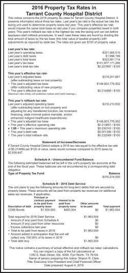 2016 Tax Rate - JPS Health Network