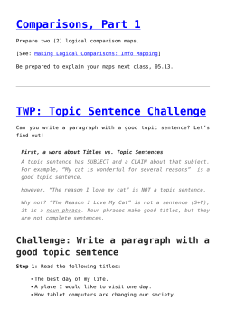 TWP: Topic Sentence Challenge,Paragraphs #1: Topic Sentences