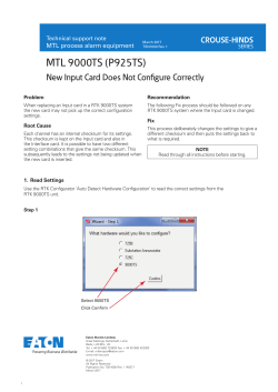 MTL 9000TS (P925TS) - New Input Card does not configure correctly