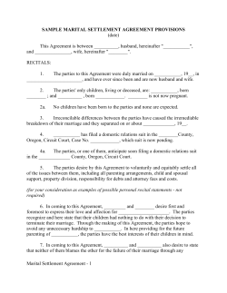 SAMPLE MARITAL SETTLEMENT AGREEMENT