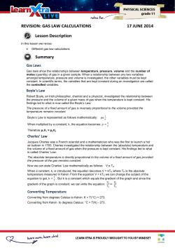 GAS LAW CALCULATIONS 17 JUNE 2014 Lesson