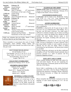 Saturday February 25 4:00 p.m. Gerard Schulze Memorial Sunday