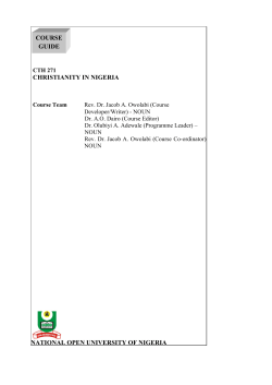 CHRISTIANITY IN NIGERIA NATIONAL OPEN UNIVERSITY OF