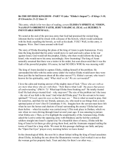 86-THE DIVIDED KINGDOM - PART VI (aka &ldquo;Elisha`s Impact&rdquo;)