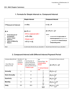 1. Formula for Simple Interest vs. Compound Interest I = Prt I = A