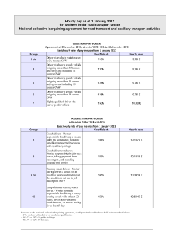 Hourly pay as of 1 January 2017 for workers in the road transport