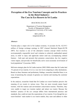 Perception of the Eco Tourism Concepts and its Practices in the