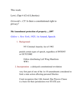 This week: Lowi, Chpt 4 (Civil Liberties) Griswold v. CT: Is there a