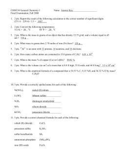 CHM134 General Chemistry I Name Answer Key Final Examination
