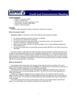 Credit And Consumerism Reading