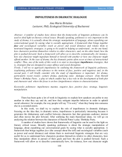 IMPOLITENESS IN DRAMATIC DIALOGUE Ana Maria Birtalan