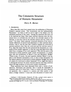 The Colometric Structure of Homeric Hexameter