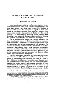 AMERICA`S FIRST "HATE SPEECH" REGULATION
