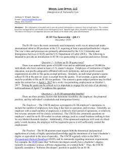 H-1B visa - Weigel Law Office, LLC