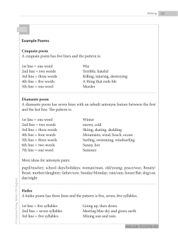 Example Poems Cinquain poem A cinquain poem has