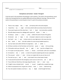 Homophones and Context Grades 7 through 9