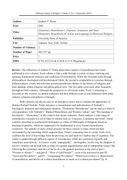 Elementary Monotheism I: Exposure, Limitation and