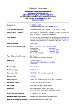 Information Memorandum- Descriptions, Terms and