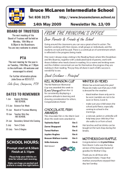 from the principal`s office - Bruce McLaren Intermediate School