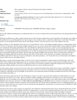 Maya Angelou: Self and a Song of Freedom in