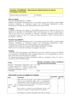 Colombia: COLCIENCIAS &ndash; Departamento - ERANet-LAC