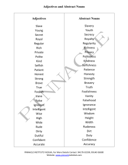 Adjectives and Abstract Nouns Adjectives Slave Young Secret Royal