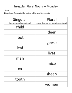 Singular Plural child deer foot geese leaf lives man mice ox sheep