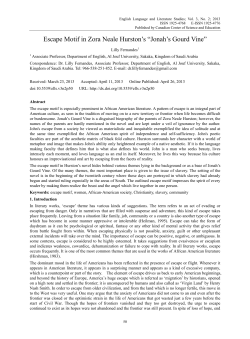 Escape Motif in Zora Neale Hurston`s &ldquo;Jonah`s Gourd Vine&rdquo;