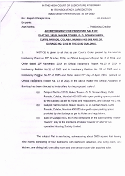 Advertisement for proposed Sale of Flat No. 151/B, Maker Tower