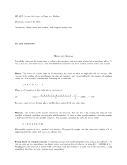 MA 1135 Lecture 04 - Intro to Mean and Median Thursday, January
