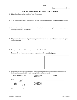 Unit 6 &ndash; Worksheet 4 &ndash; Ionic Compounds