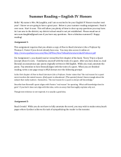 Summer Reading&mdash;English IV Honors