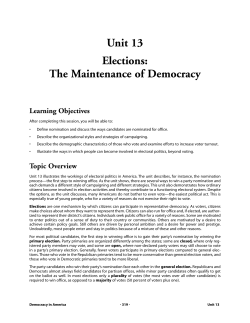Unit 13 Elections: The Maintenance of Democracy