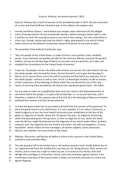 Susan B. Anthony, Are women persons? 1872 Susan B. Anthony led