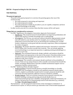 Proposal writing for the Life Sciences THE PROPOSAL The general