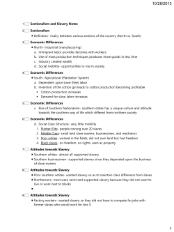 Sectionalism and Slavery Notes