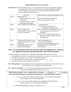 Chapter 9 Notes Hypothesis Tests for means and