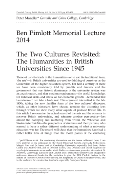 Ben Pimlott Memorial Lecture 2014 The Two Cultures Revisited: The