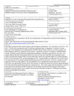 Bioretention for Stormwater Quality Improvement in Texas: Pilot
