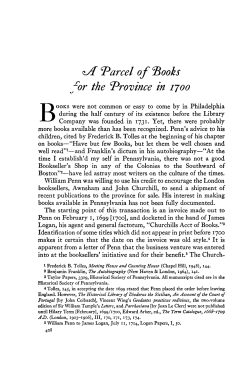 *A "Parcel of "Books for the "Province in 1700