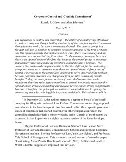 1 Corporate Control and Credible Commitment Ronald J. Gilson and