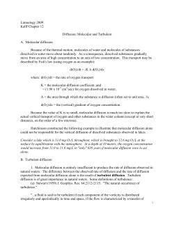 Limnology 2009 Kalff Chapter 12 Diffusion: Molecular and Turbulent