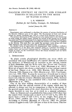 calcium content of fruits and storage tissues in relation to the mode