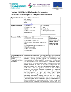 Eng &ndash; MSCA IF &ndash; University College Cork &ndash; Peter Parbrook